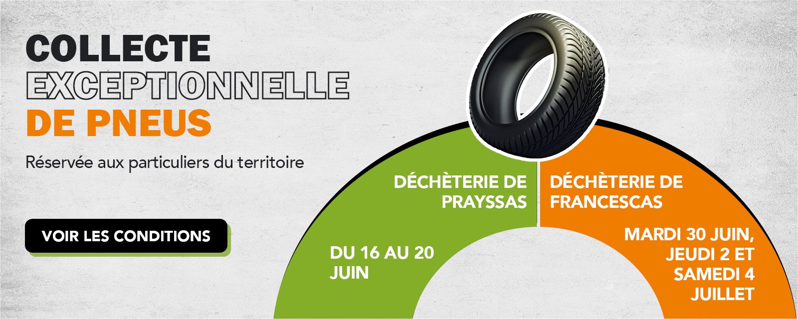 SMICTOM LGB - Collecte de pneus juin juillet 2026 - Decheteries Prayssas et Francescas