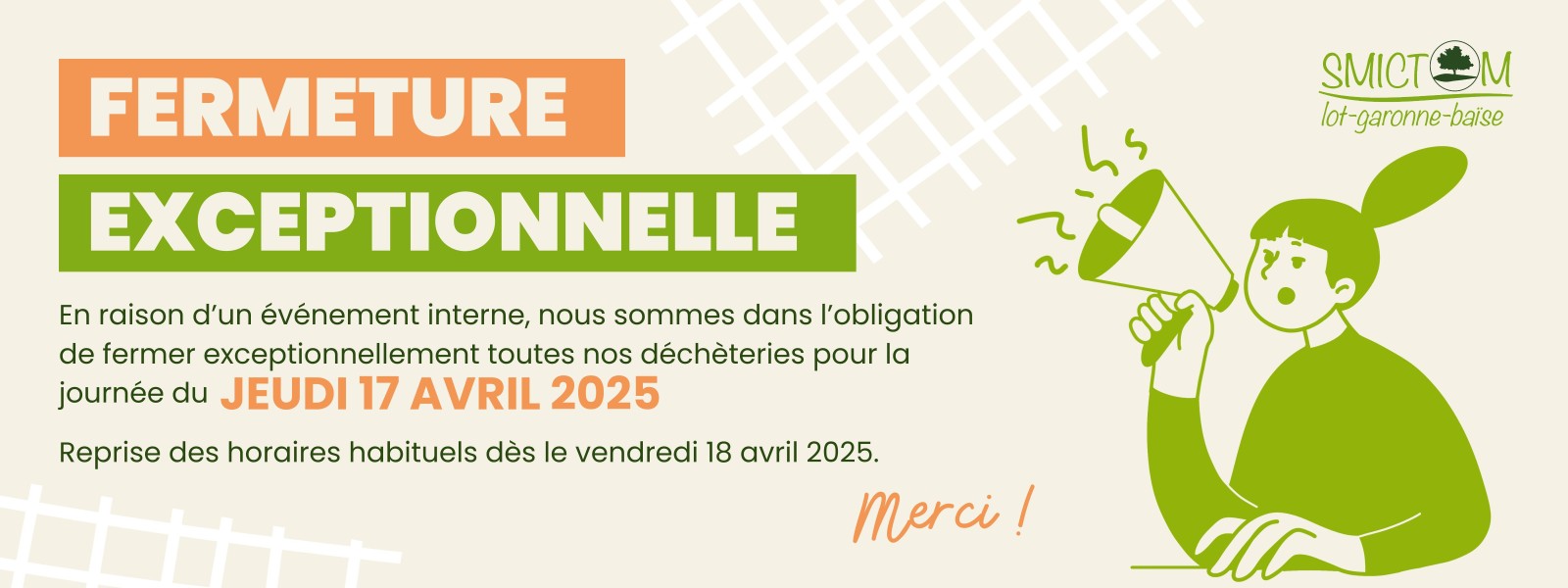 Bandeau site - Fermeture déchèterie - SMICTOM LGB